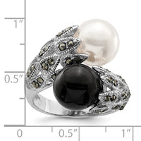 Sterling Silver RH Marcasite Black and White Imitation Pearl Ring