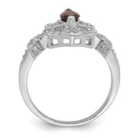 Sterling Silver Dark Red Rhodium-plated Marquise CZ Ring