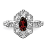 Sterling Silver Rhodium-plated Dark Red Marquise CZ Ring