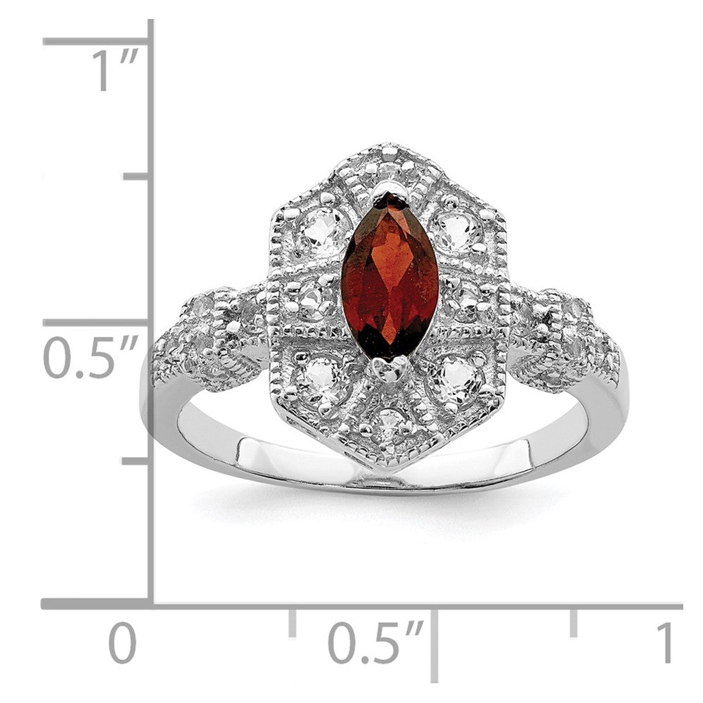 Sterling Silver Rhodium-plated Dark Red Marquise CZ Ring