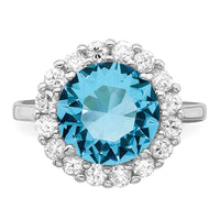 Sterling Silver Rhodium-plated Blue & Clear CZ Ring