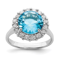 Sterling Silver Rhodium-plated Blue & Clear CZ Ring