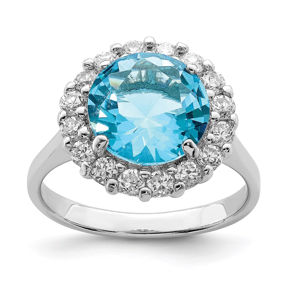 Sterling Silver Rhodium-plated Blue & Clear CZ Ring