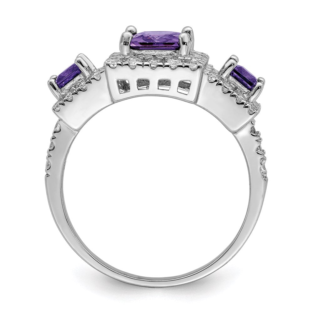 Sterling Silver Rhodium-plated Purple Square CZ Ring