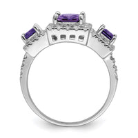 Sterling Silver Rhodium-plated Purple Square CZ Ring