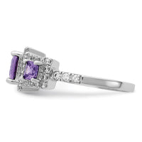 Sterling Silver Rhodium-plated Purple Square CZ Ring