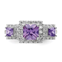 Sterling Silver Rhodium-plated Purple Square CZ Ring