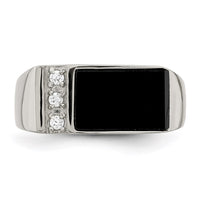 Sterling Silver Rhodium-plated Onyx & CZ Ring