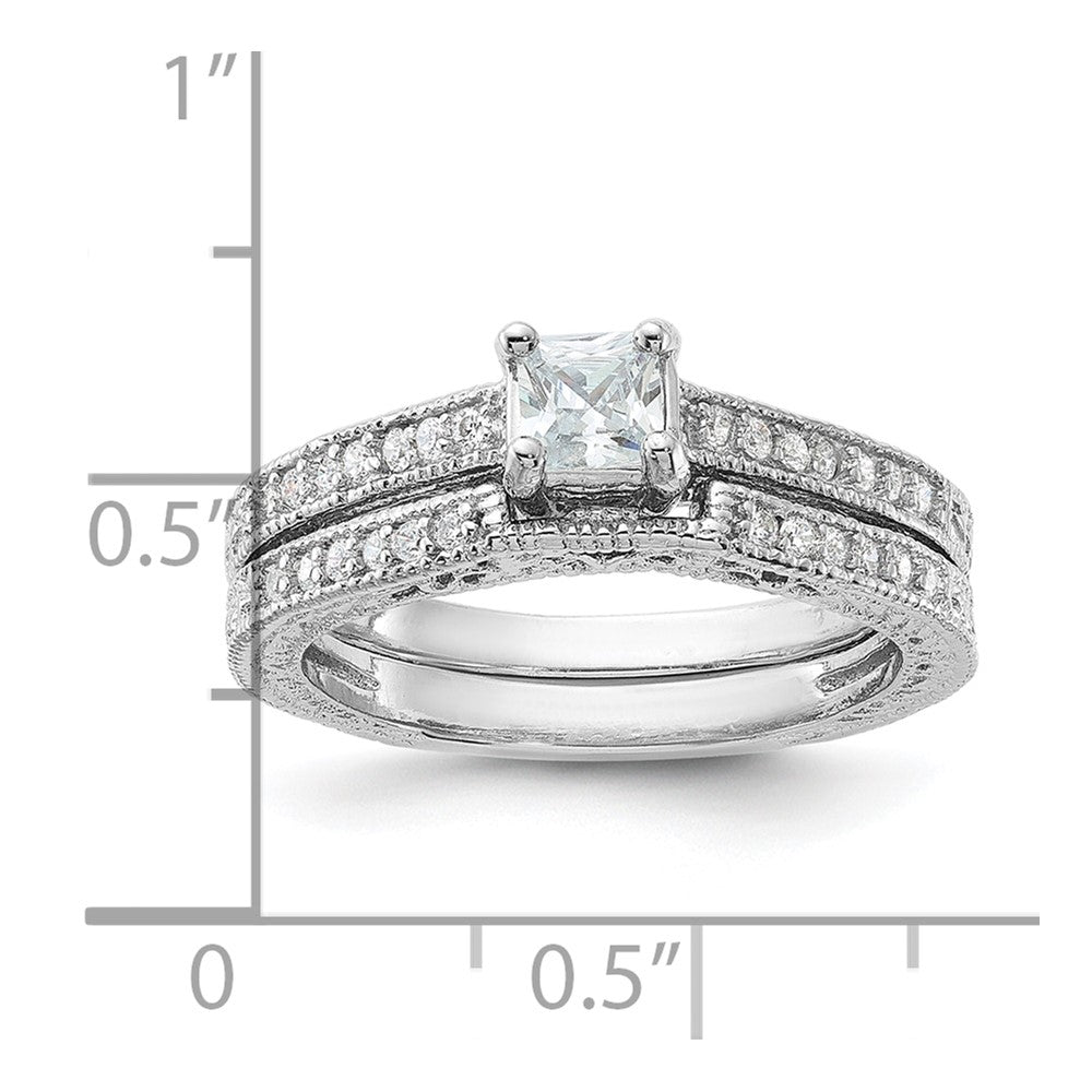 Sterling Silver Rhodium-plated 2-Piece CZ Wedding Set Ring