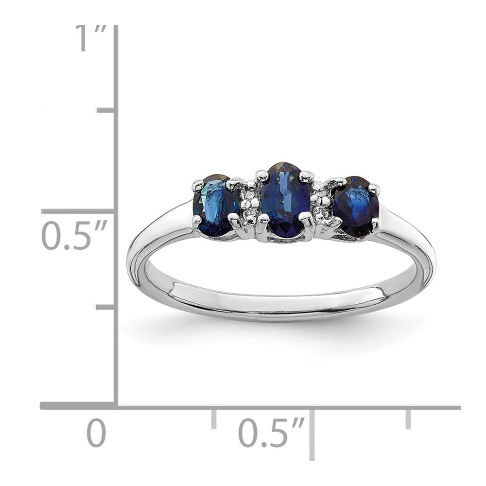 Sterling Silver Rhodium 3 Oval Sapphire & Diamond Ring