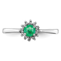 Sterling Silver Rhodium-plated Round Emerald & Diamond Ring