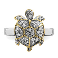 Sterling Silver Rhodium-plated CZ and Flash Gold-Plated Turtle Ring