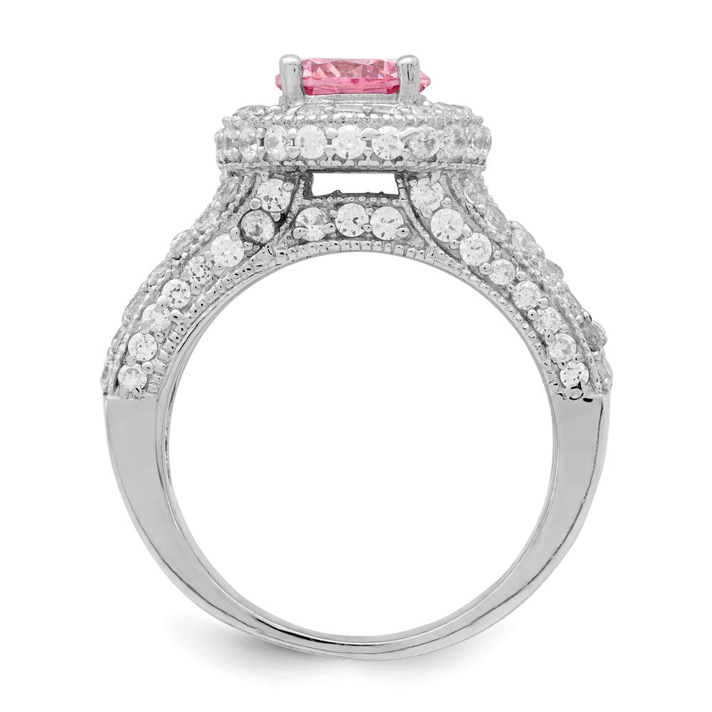 Sterling Silver Rhodium-plated Round Pink and White CZ Ring