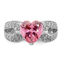 Sterling Silver Rhodium-plated Round Pink and White CZ Ring