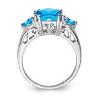 Sterling Silver Rhodium Octagonal Checker-Cut Blue Topaz Ring