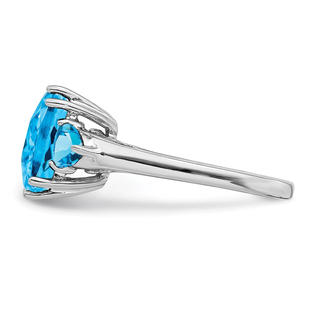 Sterling Silver Rhodium Octagonal Checker-Cut Blue Topaz Ring