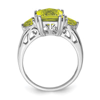 Sterling Silver Rhodium Octagonal Checker-Cut Lemon Quartz Ring