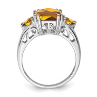 Sterling Silver Rhodium Checker-Cut Whiskey Quartz Ring