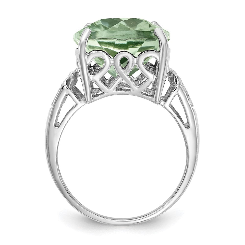 Sterling Silver Rhodium Green Quartz & Diam. Ring