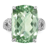 Sterling Silver Rhodium Green Quartz & Diam. Ring