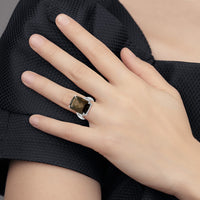 Sterling Silver Rhodium Smoky Quartz & Diam. Ring