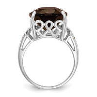 Sterling Silver Rhodium Smoky Quartz & Diam. Ring