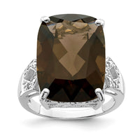 Sterling Silver Rhodium Smoky Quartz & Diam. Ring