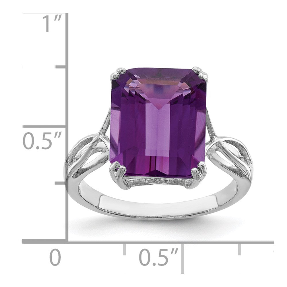 Sterling Silver Rhodium-plated Octagonal Amethyst Ring