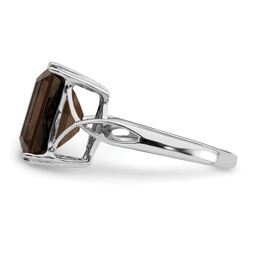 Sterling Silver Rhodium Octagonal Smoky Quartz Ring