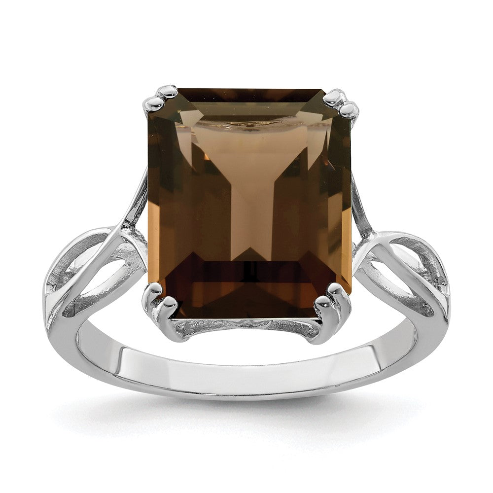 Sterling Silver Rhodium Octagonal Smoky Quartz Ring