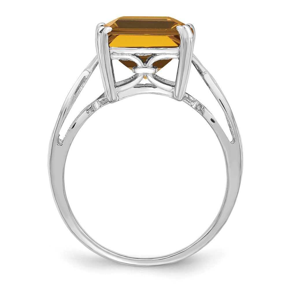 Sterling Silver Rhodium Octagonal Whiskey Quartz Ring