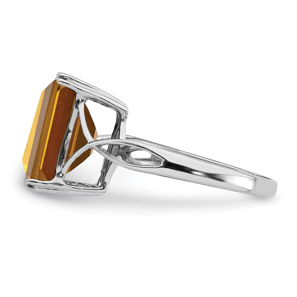 Sterling Silver Rhodium Octagonal Whiskey Quartz Ring