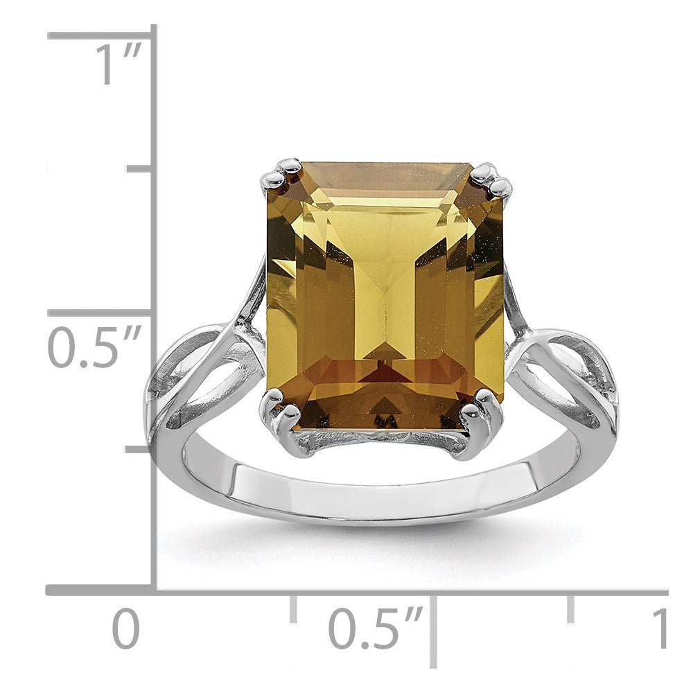 Sterling Silver Rhodium Octagonal Whiskey Quartz Ring