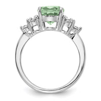 Sterling Silver Rhodium Diam. & Oval Green Quartz Ring