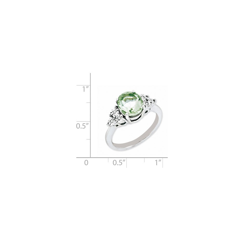 Sterling Silver Rhodium Diam. & Green Quartz Ring