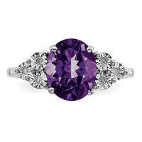 Sterling Silver Rhodium-plated Diamond & Oval Amethyst Ring