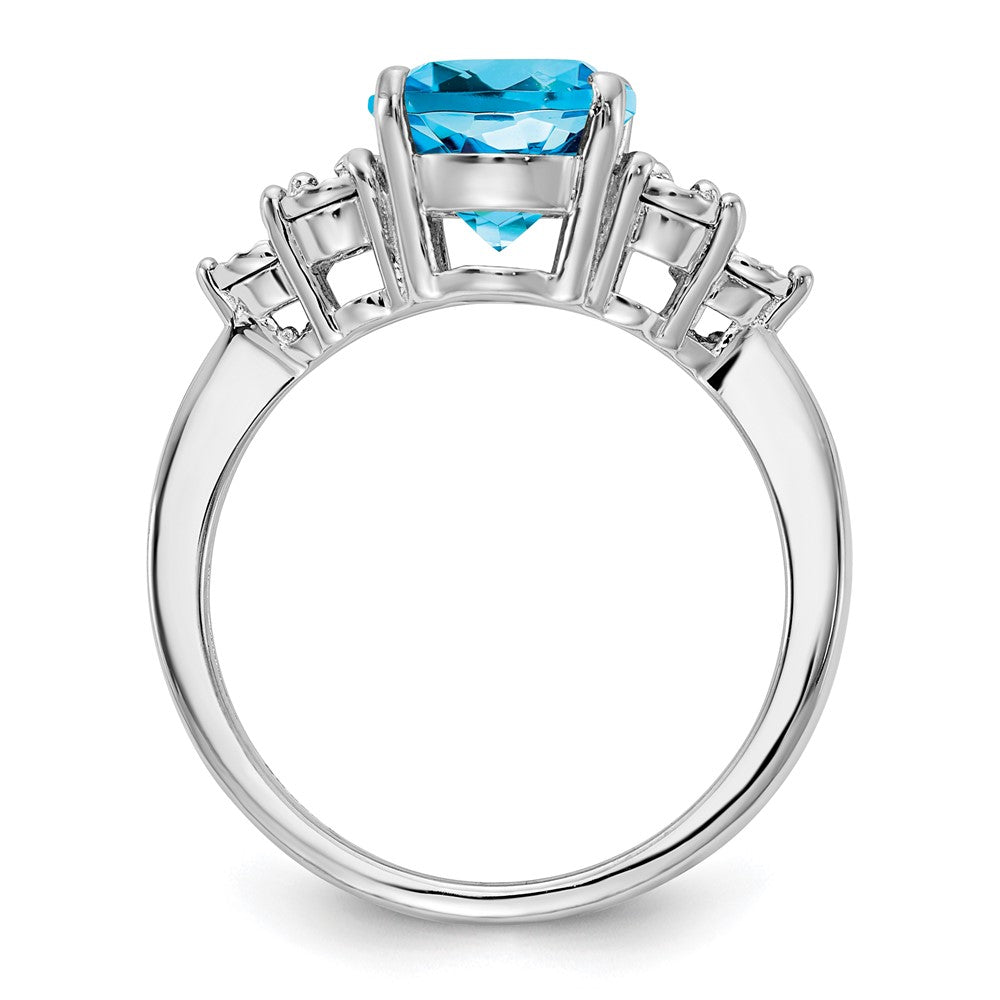 Sterling Silver Rhodium Diam. & Blue Topaz Ring
