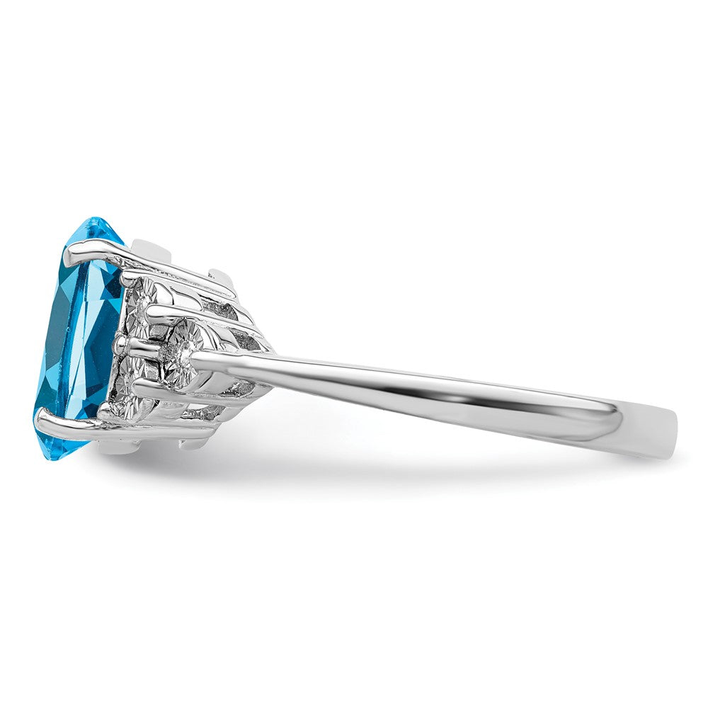 Sterling Silver Rhodium Diam. & Blue Topaz Ring