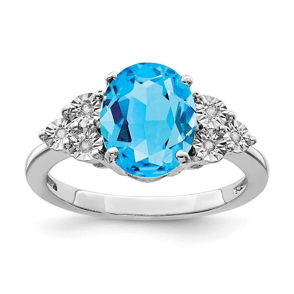 Sterling Silver Rhodium Diam. & Blue Topaz Ring