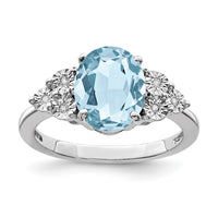 Sterling Silver Rhodium Diam. & Sky Blue Topaz Ring