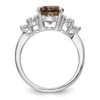 Sterling Silver Rhodium Diam. & Smoky Quartz Ring
