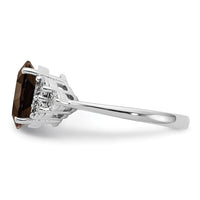 Sterling Silver Rhodium Diam. & Smoky Quartz Ring