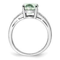 Sterling Silver Rhodium Diam. & Green Quartz Ring