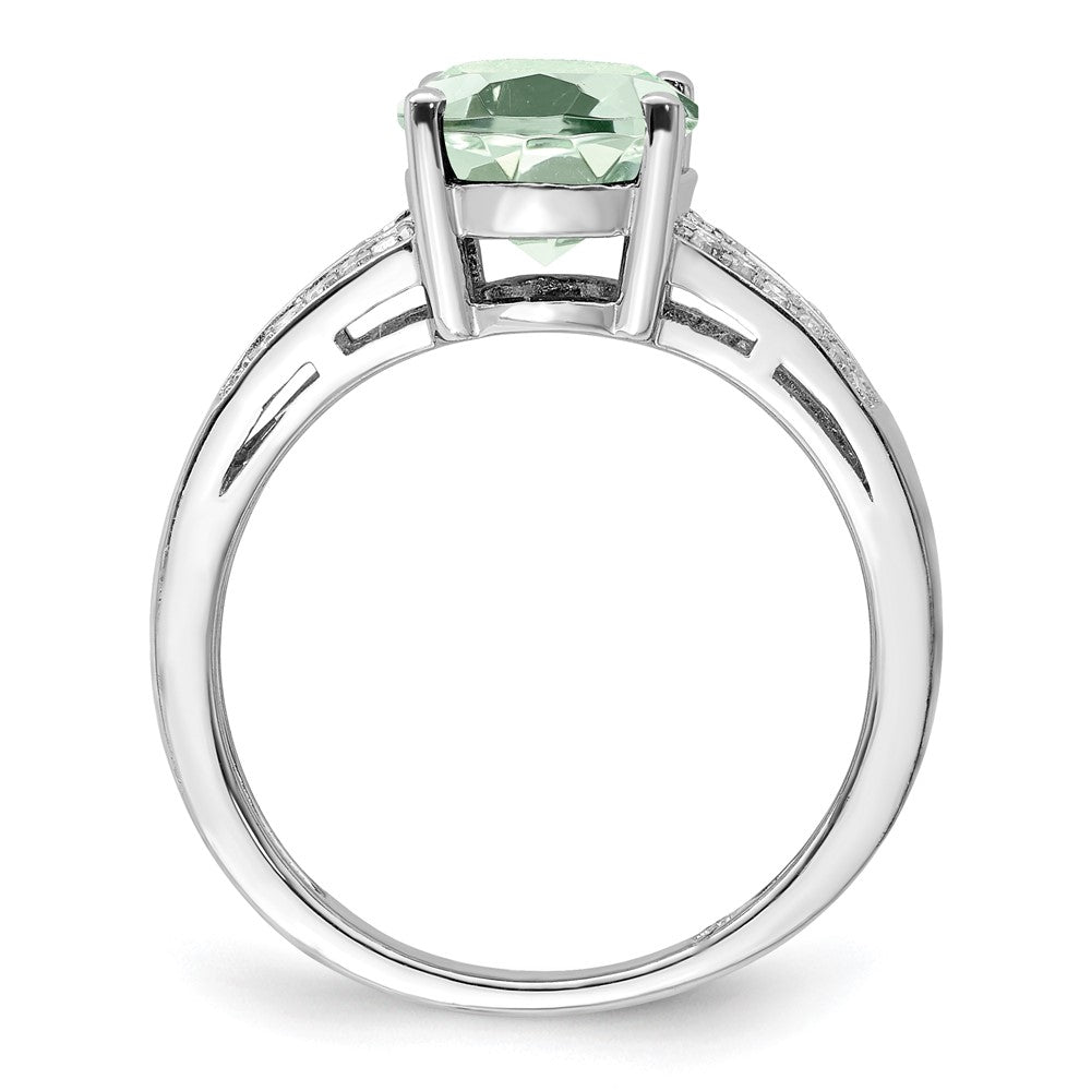Sterling Silver Rhodium Diam. & Green Quartz Ring
