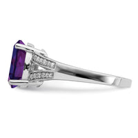 Sterling Silver Rhodium-plated Diamond & Amethyst Ring