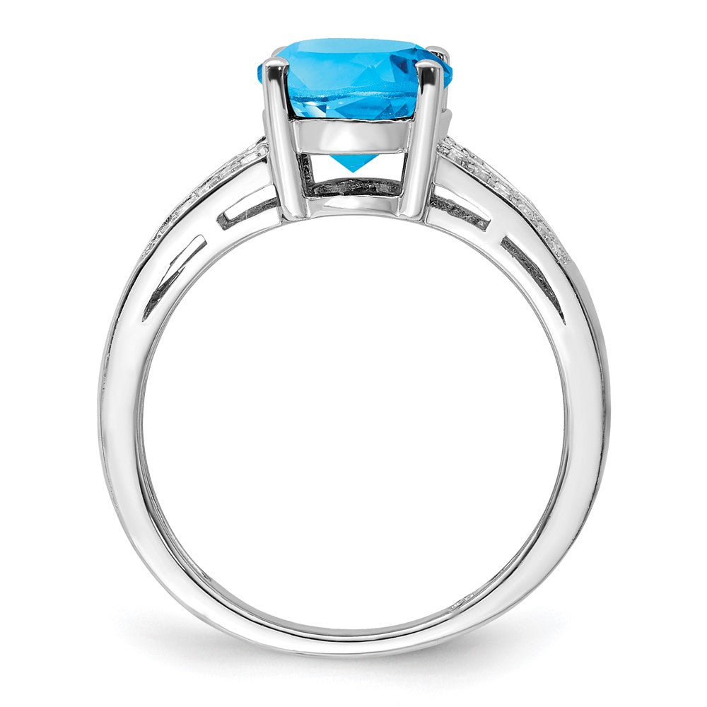 Sterling Silver Rhodium Diam. & Blue Topaz Ring