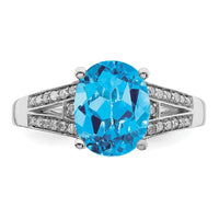 Sterling Silver Rhodium Diam. & Blue Topaz Ring