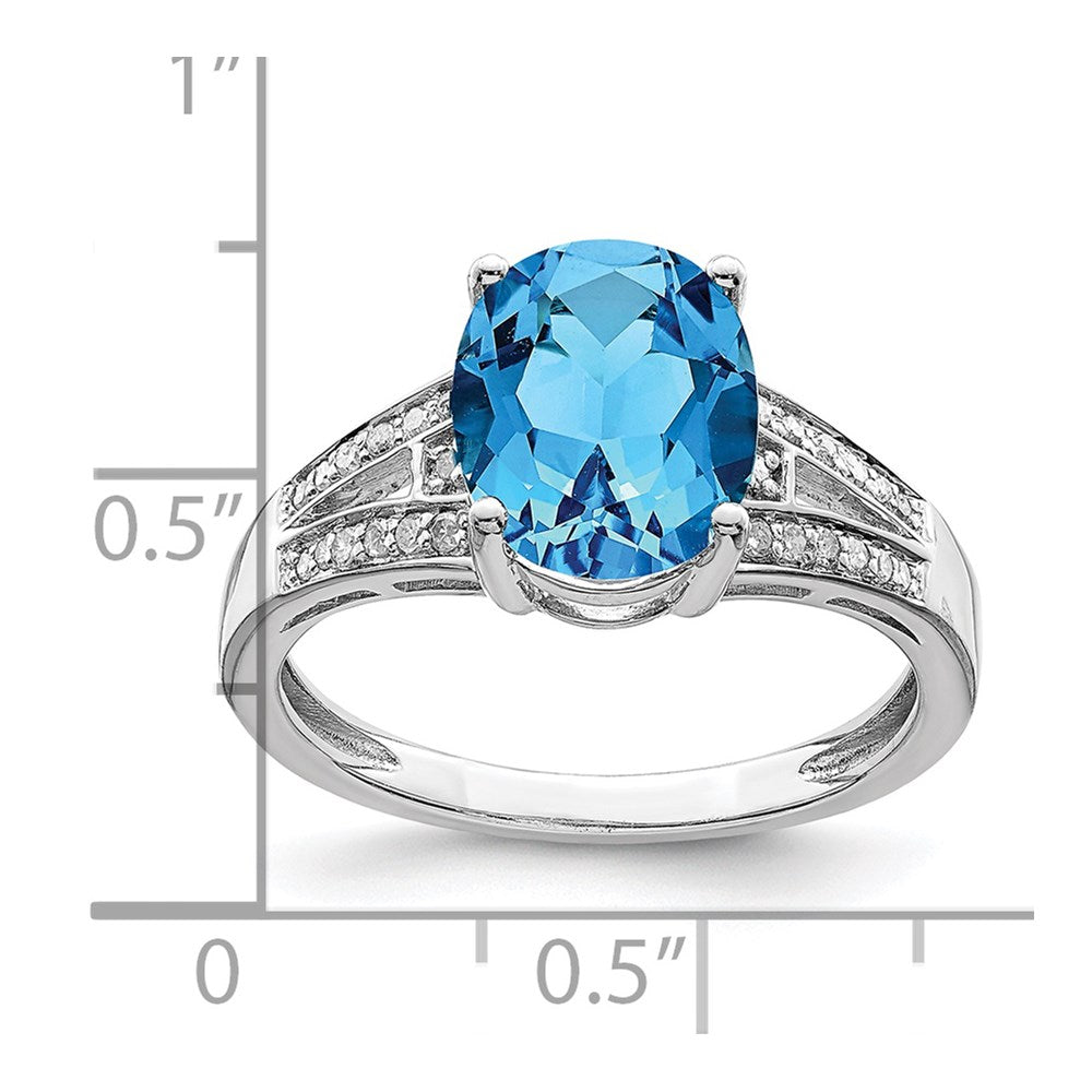 Sterling Silver Rhodium Diam. & Oval Blue Topaz Ring
