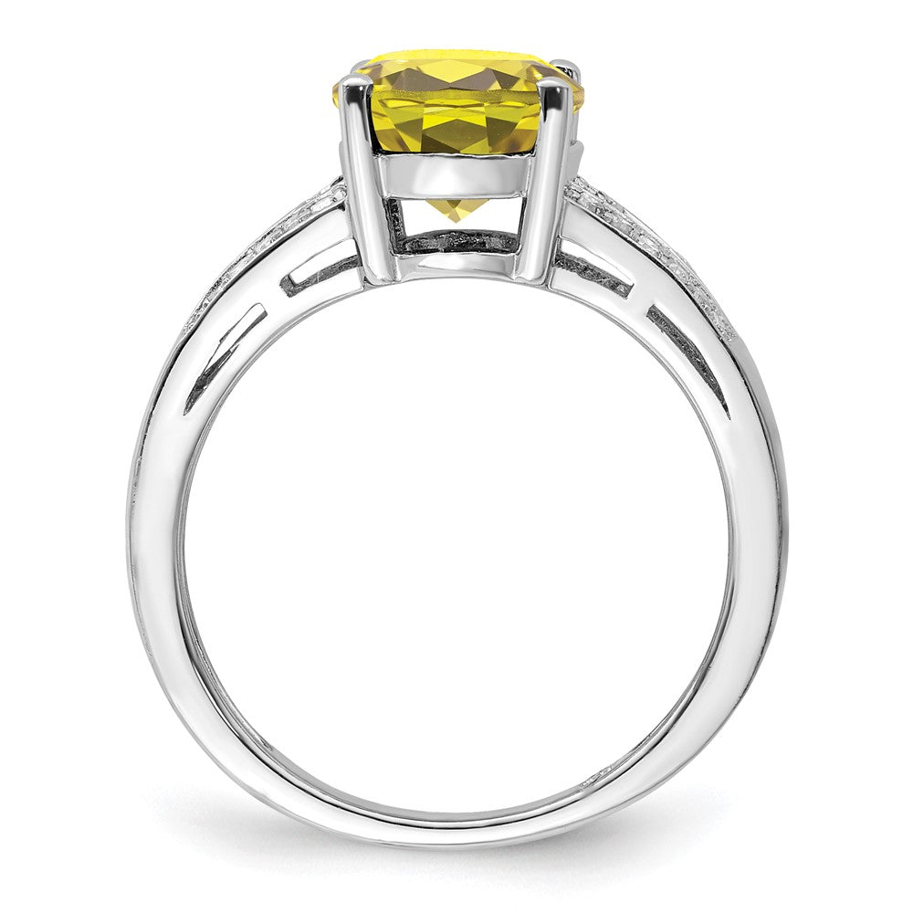 Sterling Silver Rhodium Diam. & Lemon Quartz Ring