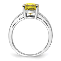 Sterling Silver Rhodium Diam. & Lemon Quartz Ring
